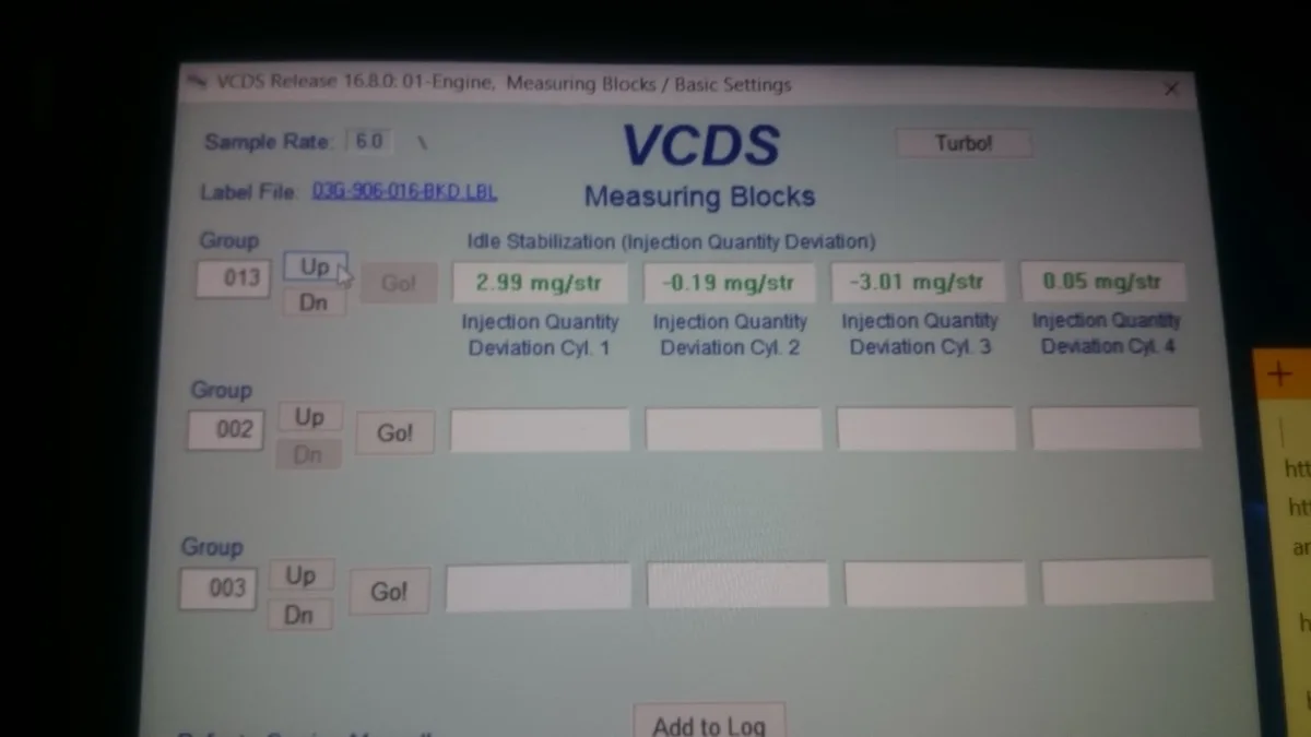 VCDS blocul 013: abaterea cantității injectate pe cilindri, 2.0 TDI BKD